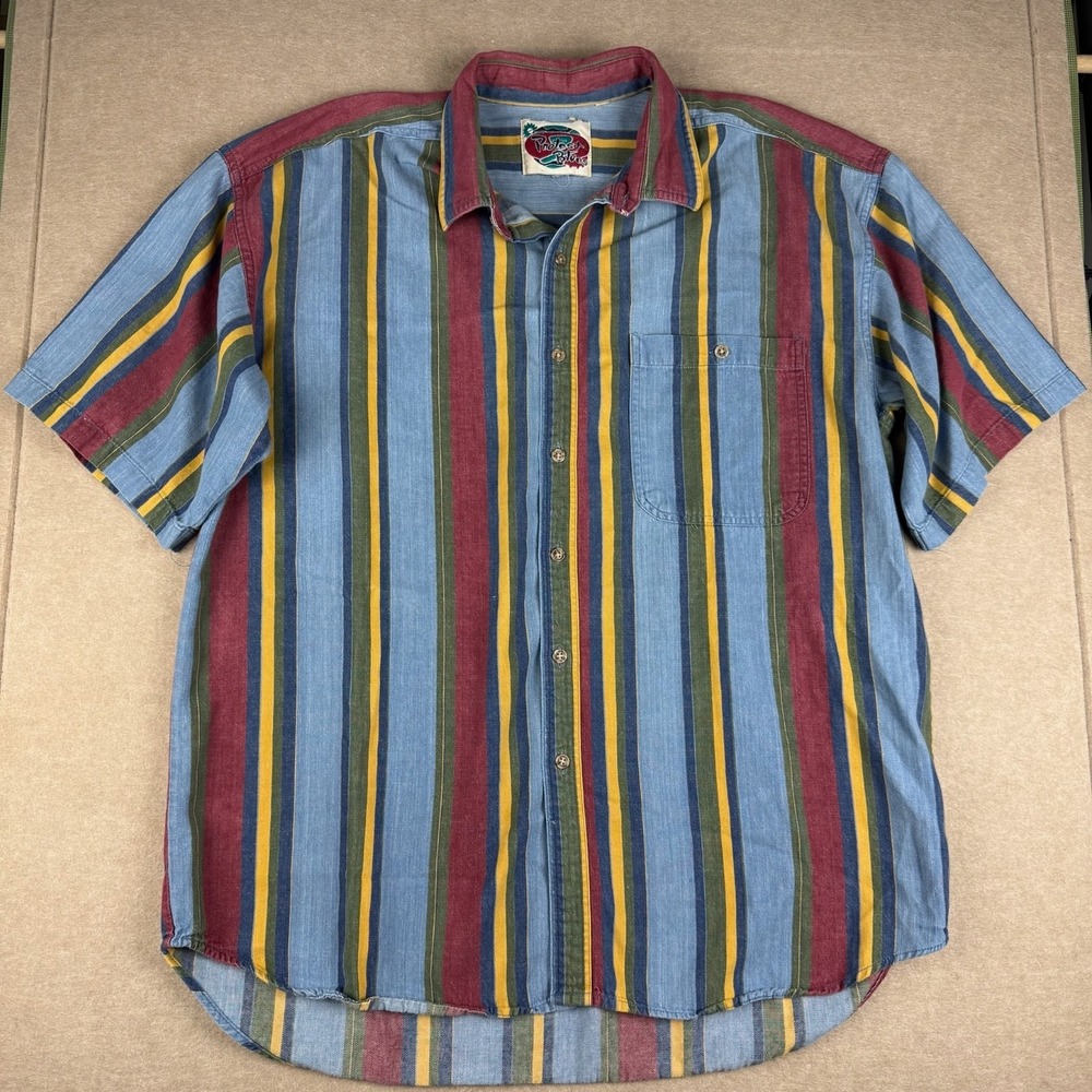 Vintage ProTest Blues Shirt Mens XL‎ Blue Stripe 90s Retro Button Up